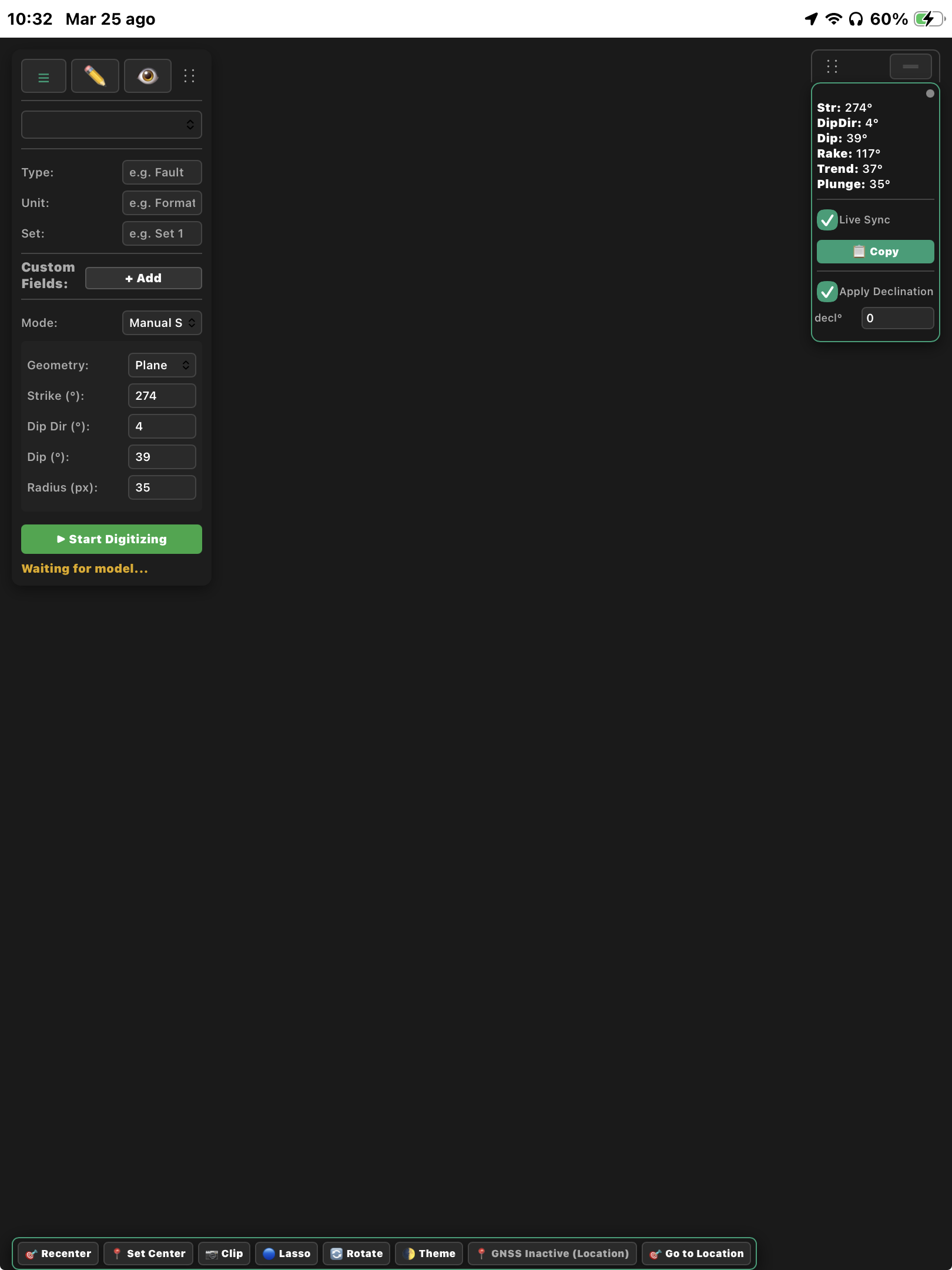 Field3Dnotes Interface - iPad View